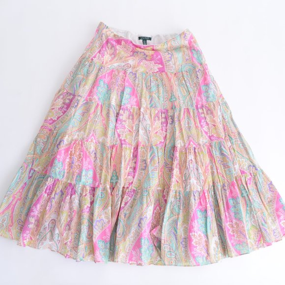 Ralph Lauren Dresses & Skirts - Lauren Ralph Lauren Paisley Boho Mid Cotton A-Line Skirt Size Large